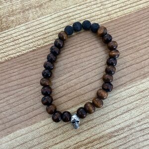 NEW handmade Brown Beaded Bracelet with Skull Charm